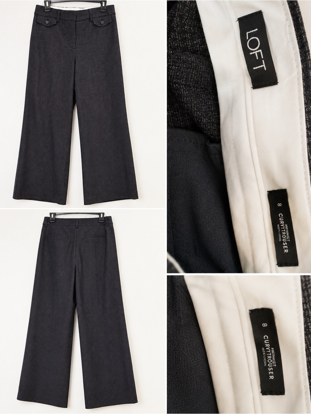 LOFT Curvy Trouser Wide Leg Houndstooth Dress Pants Women’s Size 8 Gray Black